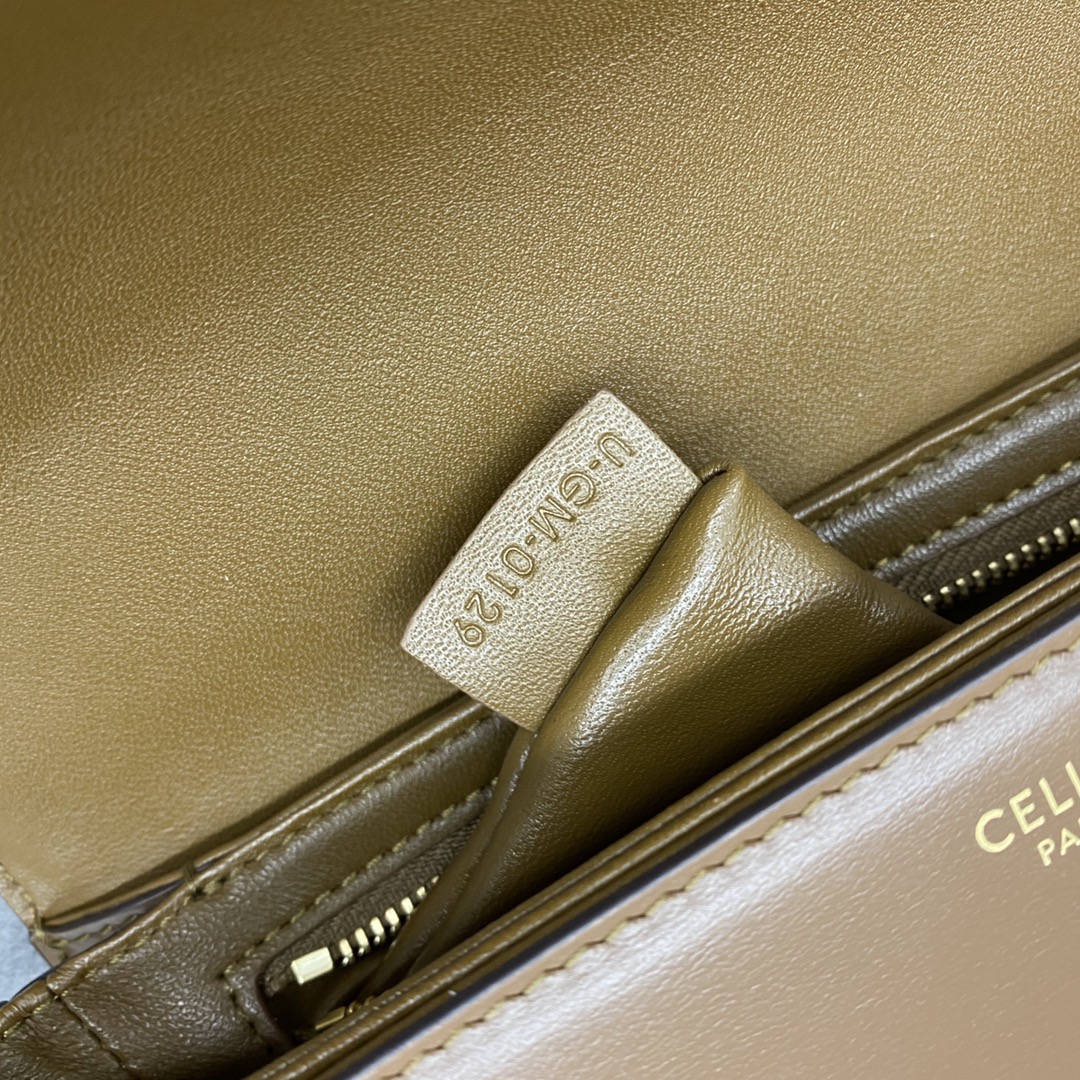 Celine Teen Triomphe Bag In Shiny Calfskin Dark Brown 188423